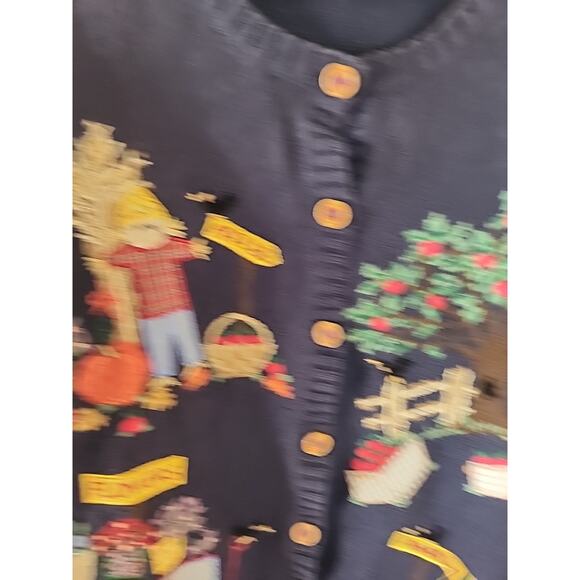 Vtg Northern Isles Cardigan Sweater Embroidered Fall Pumpkin Fruit Womens XL - Picture 3 of 8